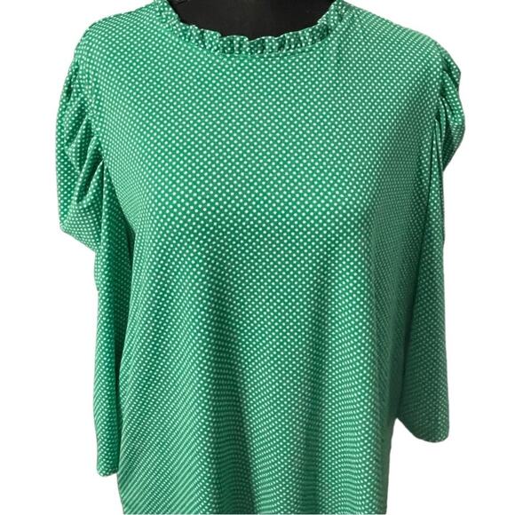 Adrianna Papell Green & White Polka Dot Blouse – Size XL - Picture 2 of 5